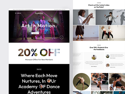 FootworkStudio | Dance Academy landing page animated clean concept contemporary dance dance dance academy dance studio fireart fireartstudio hiphop instructor interaction interaction design minimal motion music band school studio typography ui animation