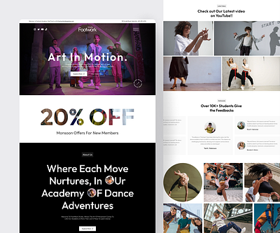 FootworkStudio | Dance Academy landing page animated clean concept contemporary dance dance dance academy dance studio fireart fireartstudio hiphop instructor interaction interaction design minimal motion music band school studio typography ui animation