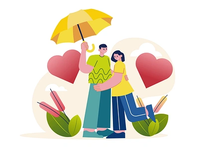 Lovers Under An Umbrella 2D Animation 2d animation couple embrace emotions flat hearts illustration love lovers man motion rain rainy day relationship romantic spring summer umbrella woman