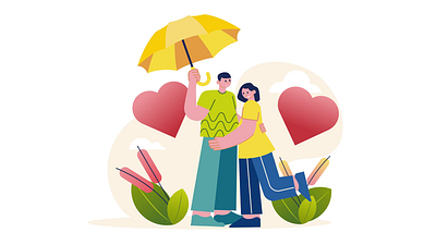 Lovers Under An Umbrella 2D Animation 2d animation couple embrace emotions flat hearts illustration love lovers man motion rain rainy day relationship romantic spring summer umbrella woman