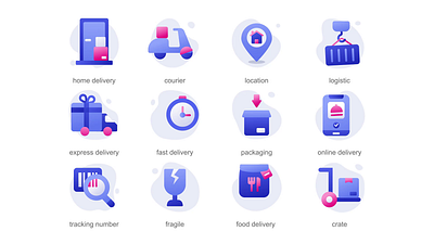 Delivery 2D Icons Animation 2d animated icons animation courier crate delivery express delivery fast delivery flat food delivery fragile home delivery icons illustration location logistic motion online delivery packaging tracking number