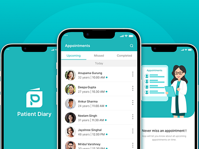 Patient Diary - Appointment Management App UI 3d animation branding design figma graphic design illustration logo motion graphics ui vector