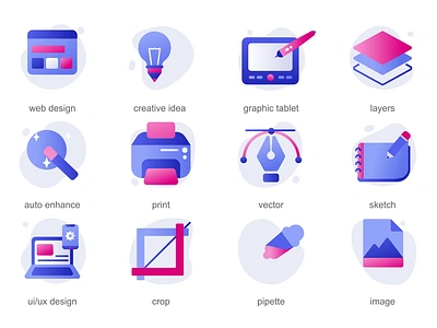 Design 2D Icons Animation 2d animation auto enhance creative idea crop design flat graphic tablet icons illustration image layers motion pipette print sketch uiux design vector web design