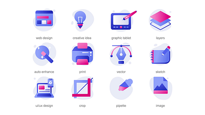 Design 2D Icons Animation 2d animation auto enhance creative idea crop design flat graphic tablet icons illustration image layers motion pipette print sketch uiux design vector web design