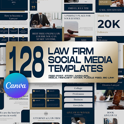 128 Law Firm Social Media Templates attorney canva template graphic design instagram feed instagram post template instagram stories template law firm law firms social media banner social media kit social media pack social media templates