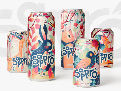 Sappro: Packaging Design, Illustration 3d blender bottle labels branding character design cider bottle cider brand cider design creative visuals design graphic design handmade illustrations illustration logo logotype package packaging design product branding product design visual identity