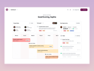 Pink Dashboard clean logo management minimal notes pink purple team timeline ui ui ux voit team