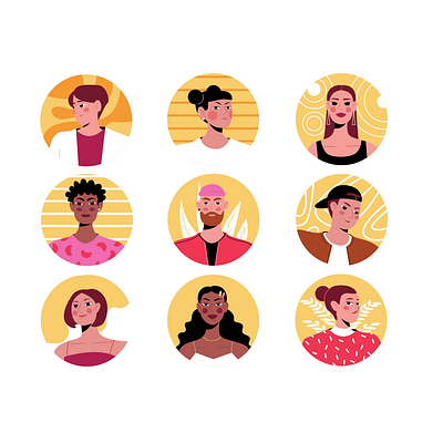 Young People 2D Animation Set 2d 2d avatars animation avatars cartoon style people characters flat icons illustration minimalistic portrait motion people portraits teenagers vector portraits yellow young people youth