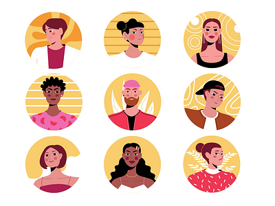 Young People 2D Animation Set 2d 2d avatars animation avatars cartoon style people characters flat icons illustration minimalistic portrait motion people portraits teenagers vector portraits yellow young people youth