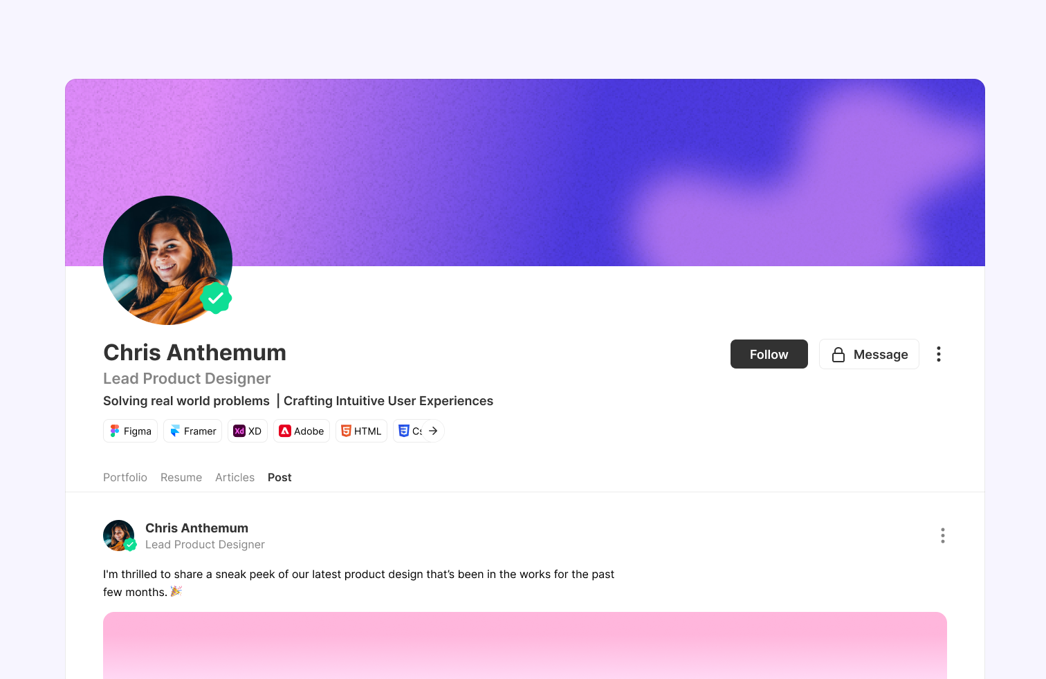 #03 Design Every Day - Social Media Profile clean copy creative design designer dummy job landing landingpage linkedin minimal peerlist post product profile social media ui ui design