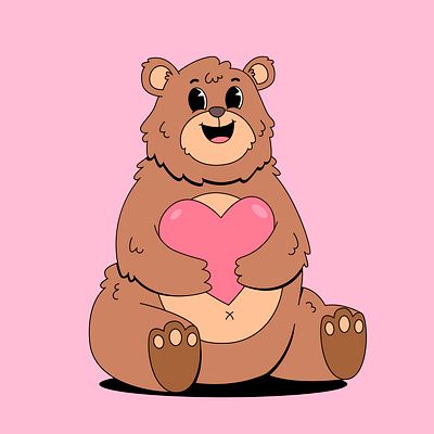 Bear with love animal bear branding brown cartoon character colorful cute design graphic design heart illustration kawaii logo love teddy ui