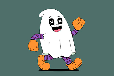 Walking halloween ghost cartoon branding cartoon character colorful cute design ghost graphic design halloween illustration logo retro scary smile spooky ui walking