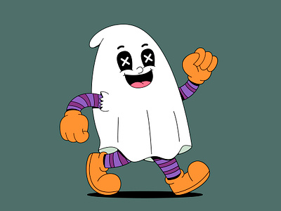 Walking halloween ghost cartoon branding cartoon character colorful cute design ghost graphic design halloween illustration logo retro scary smile spooky ui walking