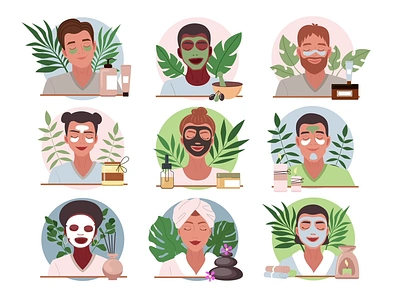 Spa Avatars 2D Animation Set 2d animation avatars beauty avatars beauty products beauty spa characters face mask facial treatment flat icons illustration massage motion self care self care icons skincare routine spa avatars spa routine spa therapy