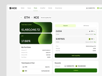 KOI Liquidity Pool Redesign app crypto defi design figma green properly ui user interface web3