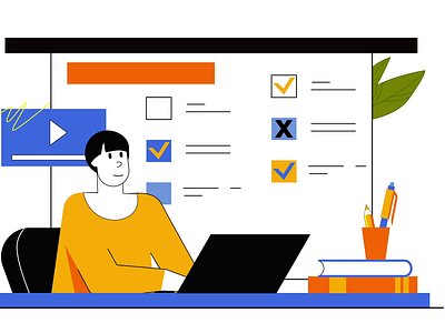 Office Work 2D Animation 2d animation checklist digital workflow employee flat illustration laptop man modern workspace motion office work online meeting productivity project planning remote work task management time management working from home workplace
