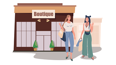 Boutique 2D Animation 2d animation apparel store boutique clothing store commercial store customer e commerce fashion fashion store flat illustration motion outfits shop shopping storefront stylish shopping woman women shopping