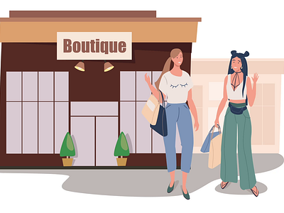 Boutique 2D Animation 2d animation apparel store boutique clothing store commercial store customer e commerce fashion fashion store flat illustration motion outfits shop shopping storefront stylish shopping woman women shopping