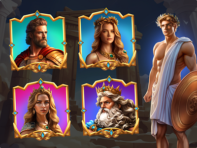 Gods of Olympus. Characters animation casino casino design character design game art game interface gods of olympus graphic design hercules illustrations 2d slot elements slot games ui zeus