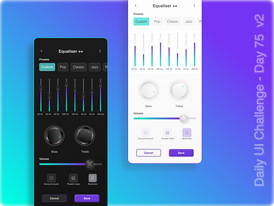 Daily UI Challenge #75 - An equaliser app's screen daily ui challenge design design an equaliser apps screen hype 4 academy skeuomorphic monochromatic ui square.one ui ux ux design