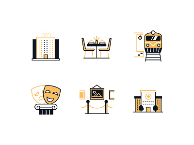 Wayfinding icons area art cafe city design hospital icon information line outline set station style theater tourist train urban vector wayfinding