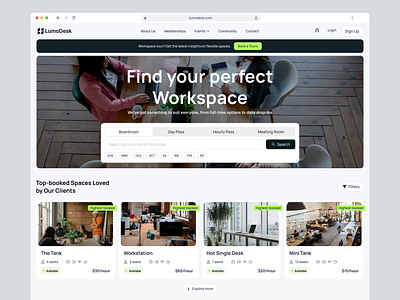 Workspace Booking Website - Search Location admin booking component coworking dashboard design platform ui ux uxui web webdesign workspace