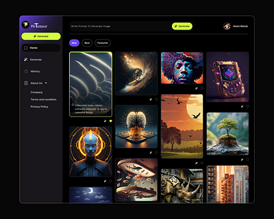 Image Generator AI Dashboard - PicTensor branding dark dashboard figma icon image generator minimal modern web design website