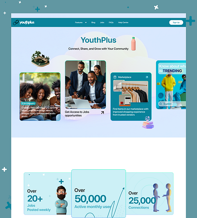 YouthPlus beautiful green landing landing page mobile app simple social media vibrant youth