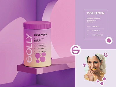 Golly Supplement Branding and Packaging Design 3d animation branding collagen design emblem graphic design gummies illustration label logo logotype motion graphics nutrition packaging packaging design supplement ui vitamin web