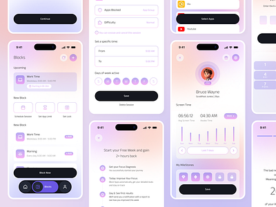 ZenBlock | Mobile App Design 📱 app application blocker branding design focus interface ios management mobile product reduce saving screen service suarasa time tracker ui zen