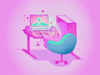 Cozy branding character cute design desk doodle drawing game gamer graphic design illustration inktober ipad pastel pink procreate video game