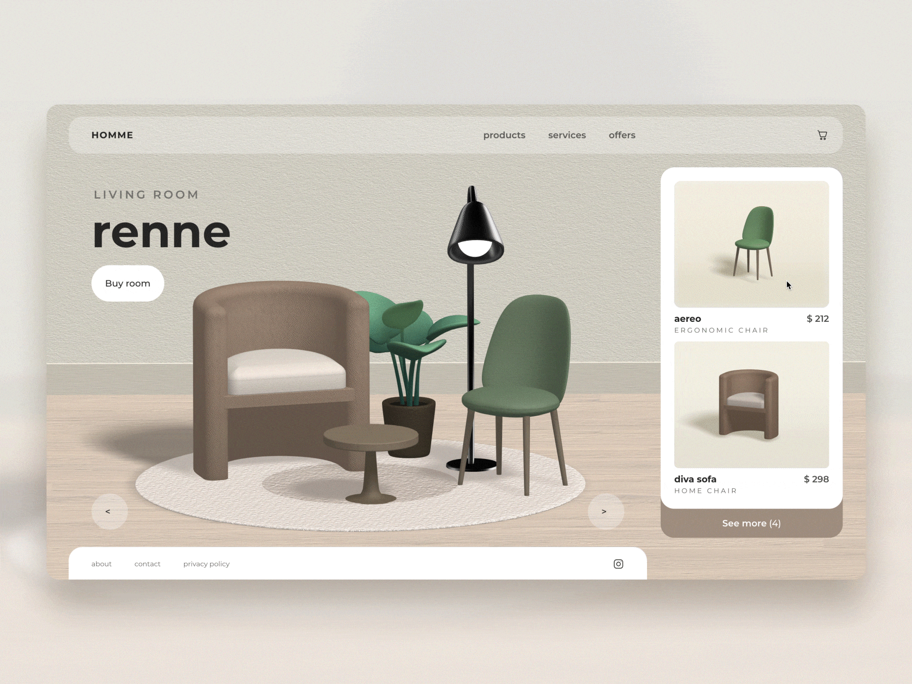 3D Furniture Animation 3d animation framer furniture spline ui