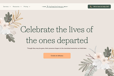 obituary landing page web design hero brand brandidentity branding hero landing landingpage memoriam obituary service ui web webdesign