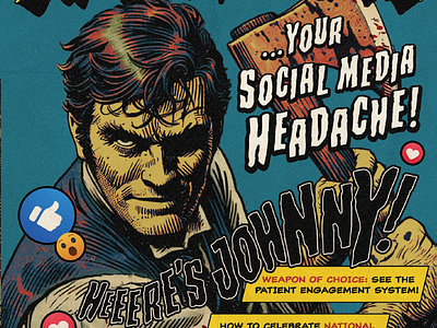 Murder Your Social Media Headache - Halloween Newsletter comic design digital art direct mail graphic design halloween horror layout marketing medical marketing motion graphics pop art publication seasonal art social media typography video vintage