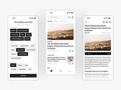 News App app design minimalist news ui