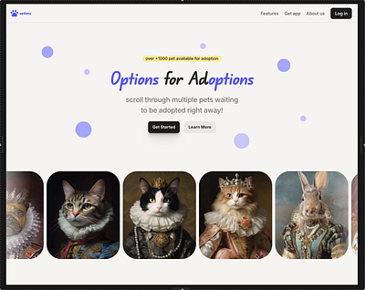 Pet adoption website - Landing page daily ui design framer pets product design ui ui design uiux web design website