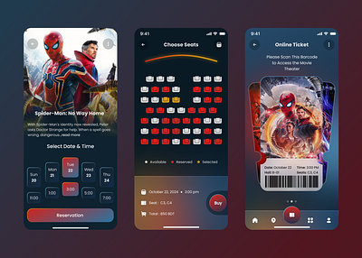 Movie Ticket Booking Interface appdesign appui barcodeticket bookinginterface design ecommerceui graphic design interactiondesign mobileapp mobileux movieticketbooking seatbooking seatselection ticketbooking ui uidesign uiux userexperience ux