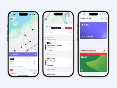 Transit App: map and passes bus card mobile purple train tram transit ui