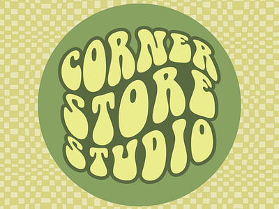 Corner Store Studio Logo green groovy illustrator logo retro typography yellow