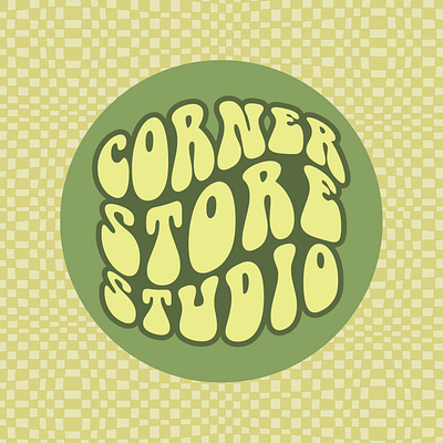 Corner Store Studio Logo green groovy illustrator logo retro typography yellow