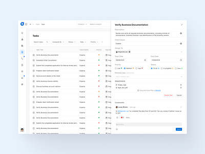 Side Panel-Task Overview UI for CRM app appdesign board branding chamindu cleandesign crm dashboard design modern product design saas side bar side panel table task taskmanagement ui uidesign uiux web app