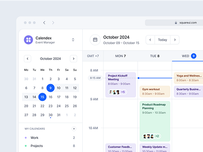 Calendex Calendar app - SquareUi calendar dashboard design system figma product design ui ux web design