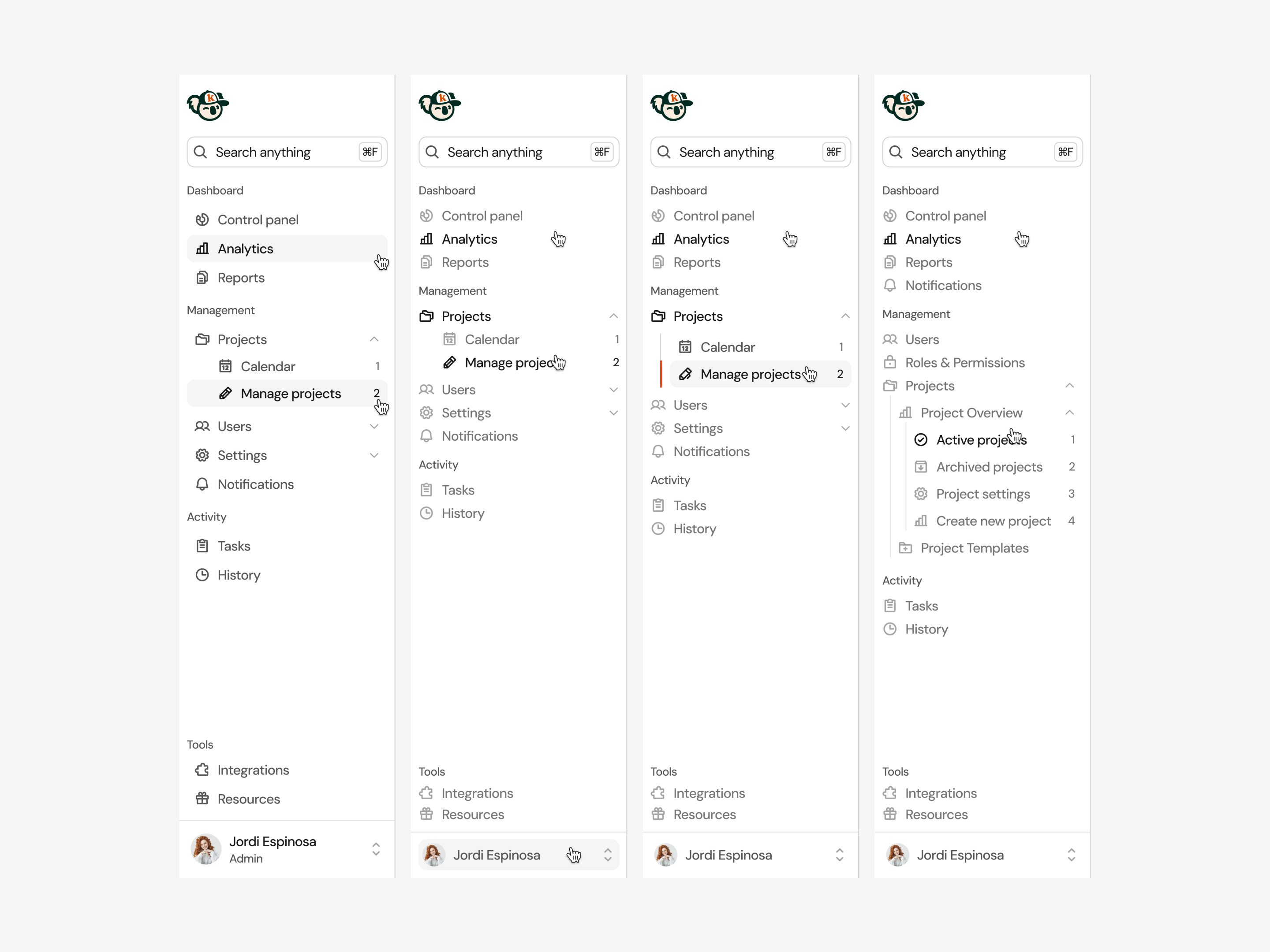 Sidebar Navigation · Koala UI bar branding clean dashboard design figma illustration koala landing landing page navbar navigation product product design saas side sidebar ui ui design