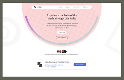 Radio Landing Page/ Homepage gradient home page illustration landing page live radio minimal minimalistic product design radio tickets ui uiux ux