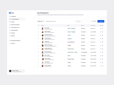 User Management - Bromade app clean dashboard design minimal side nav ui design user management ux design