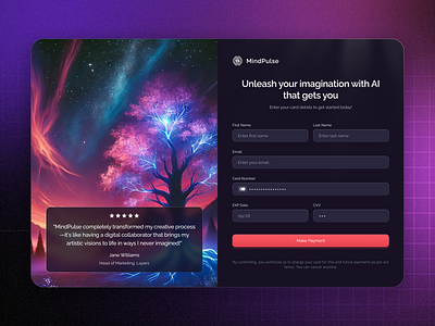 MindPulse - Credit Card Checkout Page ai credit card credit card checkout graphic design logo design testimonial ui uiux websie