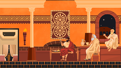 Ancient Rome/Greece Animation Scenes 2d animation adobe after effects adobe illustrator ancient greece flat interior marcus aurelius motion graphics sprite animation vector