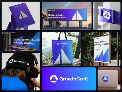 GrowthCraft Branding boat branding craft digital forward grow growing growth hexagon icon logo marketing negative space ocean online marketing progress sail sea smart tech