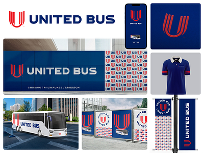 United Bus Branding blue brand brand design bus embroidery environmental logo logo design red signage