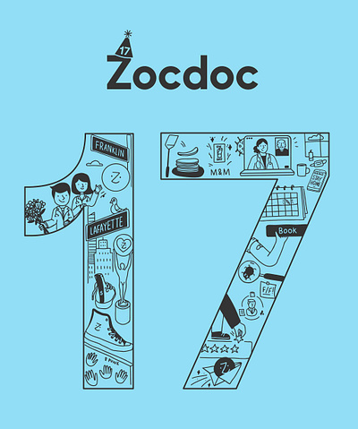 Zocdoc 17th Anniversary brand illustration design iconography illustration t shirt graphic